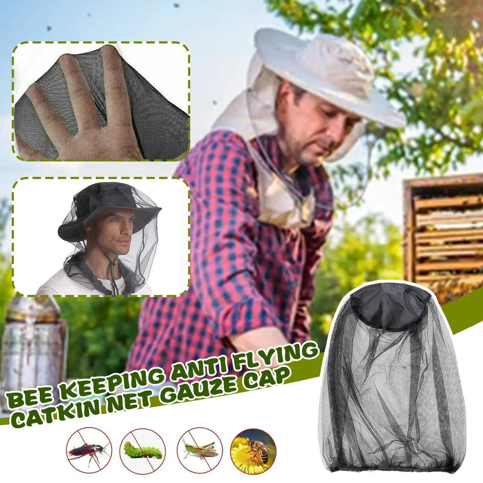 

Bee Keeping Insects Mosquito Net Outdoor Anti-mosquito Head Fishing Hat Cover Camouflage Lightweight Hood Neck Anti-ins R0A4