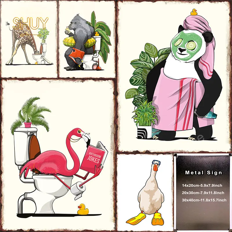 

Funny Animals Metal Tin Sign Vintage Goose Flamingo Panda Poster Retro Decorative for Home Bar Living Room Plaque Wall Art Decor