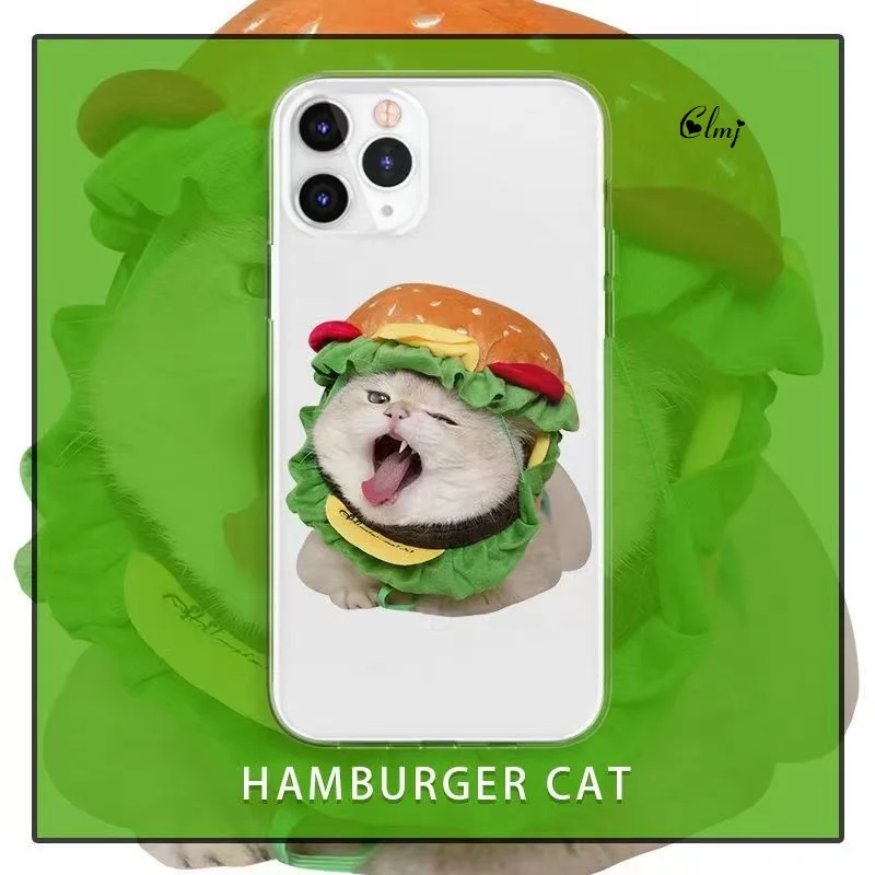 

Clmj Cute Hamburger Cat Phone Case For iPhone 11 12 Mini 13 Pro XS XR X 14 Plus Samsung Galaxy S22 S23 Silicone Protective Cover