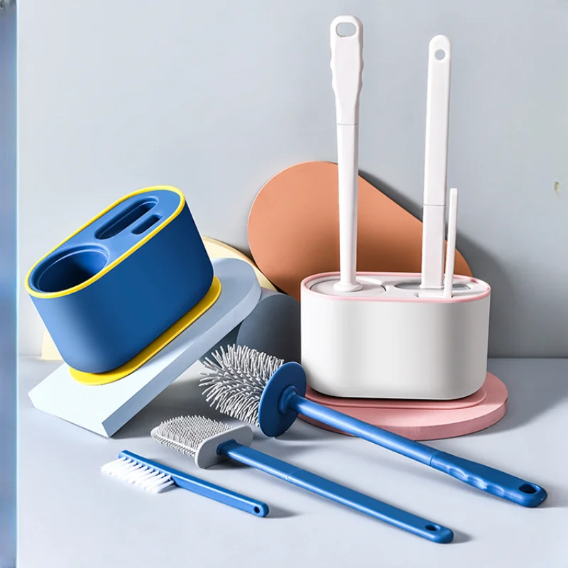 

3 In 1 Toilet Brush Set Silicone Wall Mounted Brush Holder Set Bathroom Cleaning Brush Bathroom Accessories Home Floor Cleaning