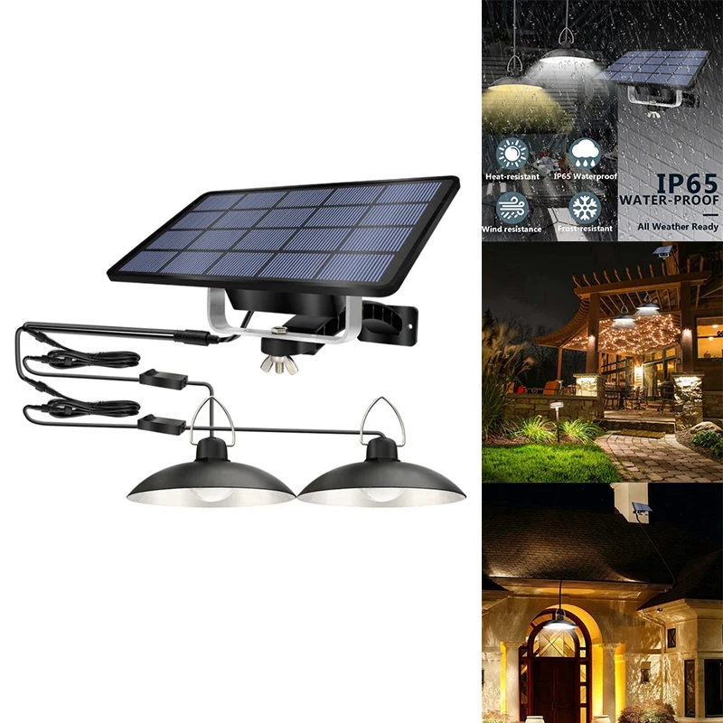 

Solar Pendant Light Outdoor Double Head Split LED Lights,Waterproof Garden Yard Lighting Camping Wall Lamp