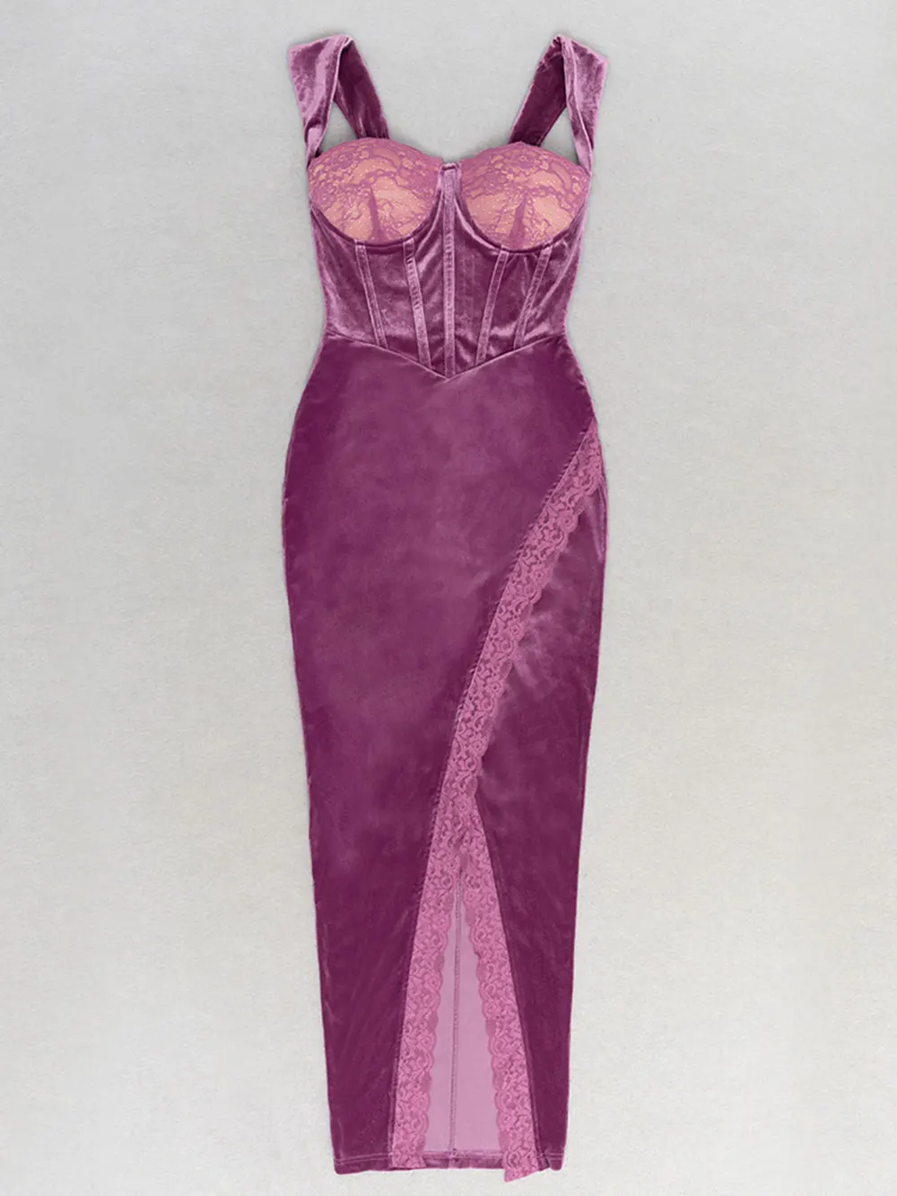 2024 Сексуальное Женское фиолетовое бархатное платье с облегающим кружевом без