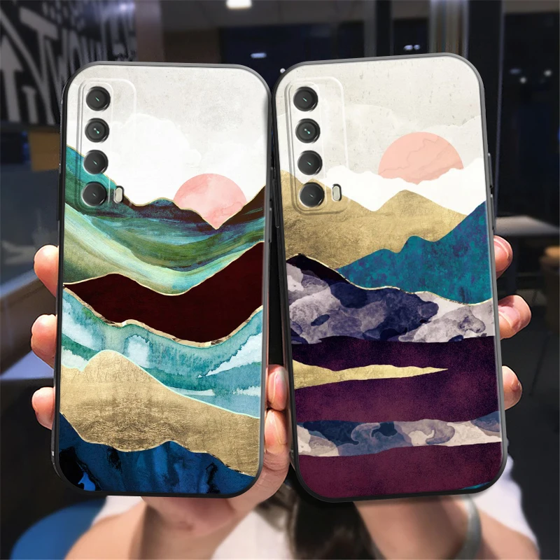 

Hand Painted Phone Case For Huawei P Smart Z 2019 2021 P20 P20 Lite Pro P30 Lite Pro P40 P40 Lite 5G Carcasa Liquid Silicon