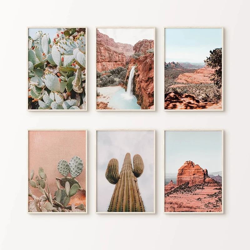 Аризона пустыня большой кактус пейзаж фотография печатная стена искусство