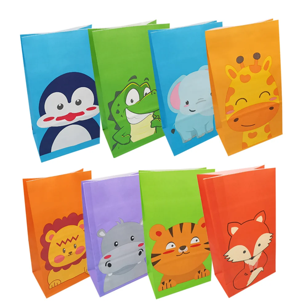 

8 Pack Animal Party Favor Bags Kids Goodie Birthday Candy Treat School Paper Gift Bags Jungle Safari Theme Baby Shower Supplies