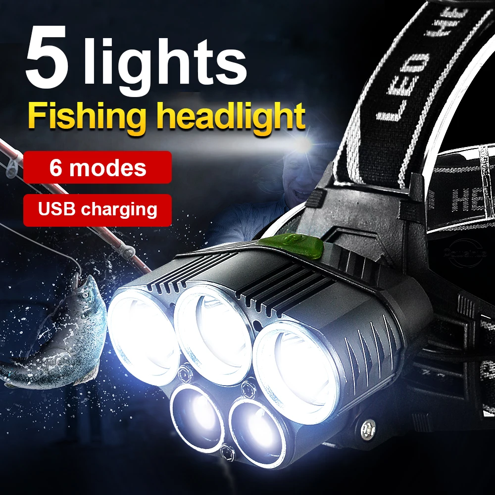 

Newest Most Powerful Led Headlight USB Rechargeable Head Torch T6 LED High Power Headlights 18650 Outdoor Fishing Multi-headlamp