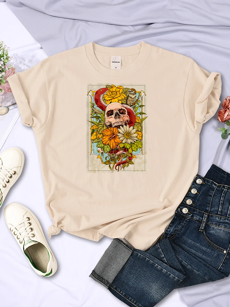 

Classic All Things Grow Creative Skull Plant Animal Prints Womens T-Shirt Creativity Breathable Clothes Manga Tops Woman Tshirts