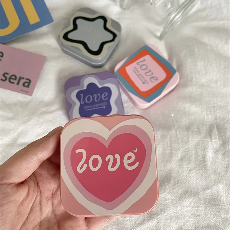 

Travel Contact Lenses Box for Eyes Tool Kit Women Girl Heart Lady Holder Storage Eye Care Container with Mirror Tweezer