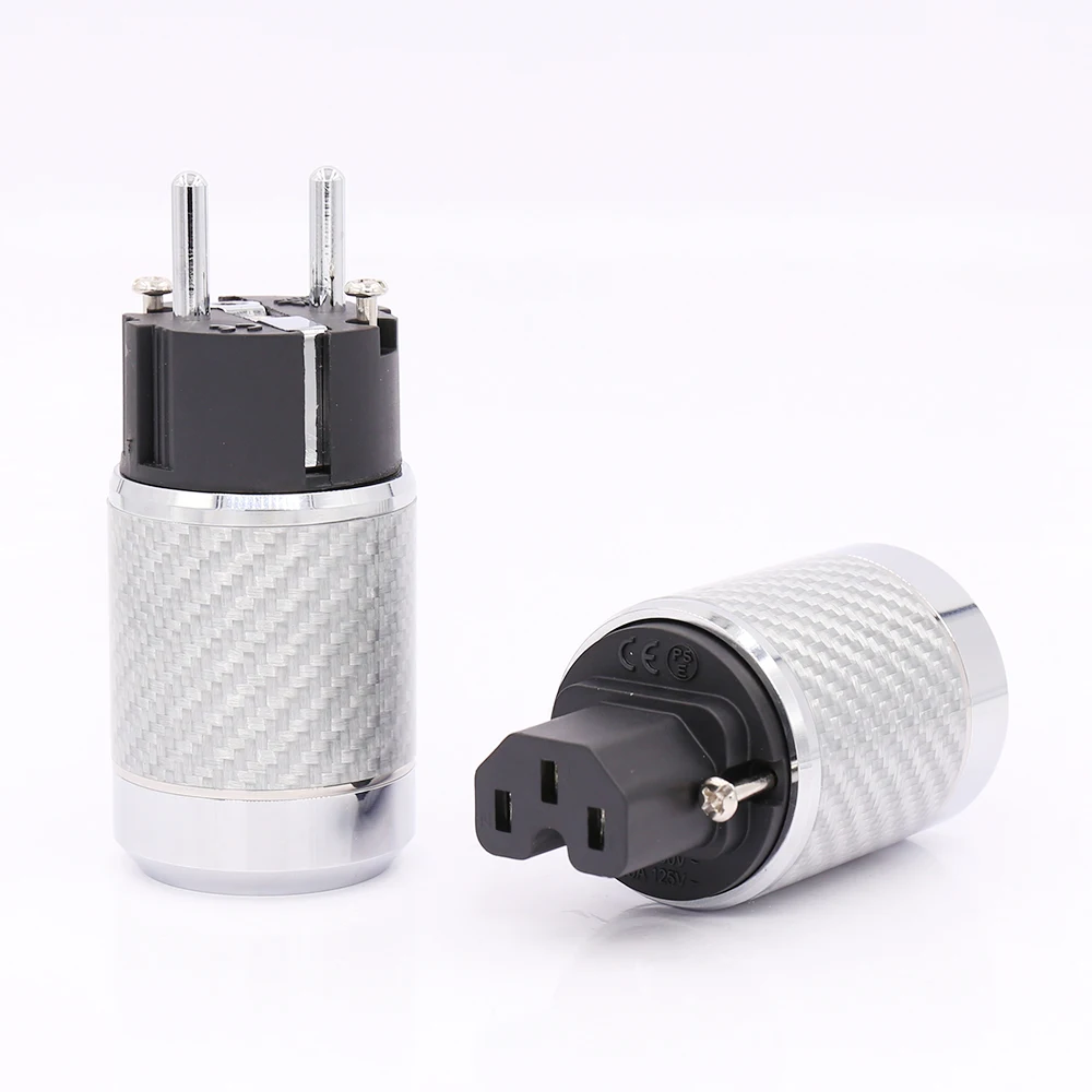 Pair Hi-end Carbon Fiber Rhodium Plated AC Power cable IEC female connector EU EUR schuko power Plug socket
