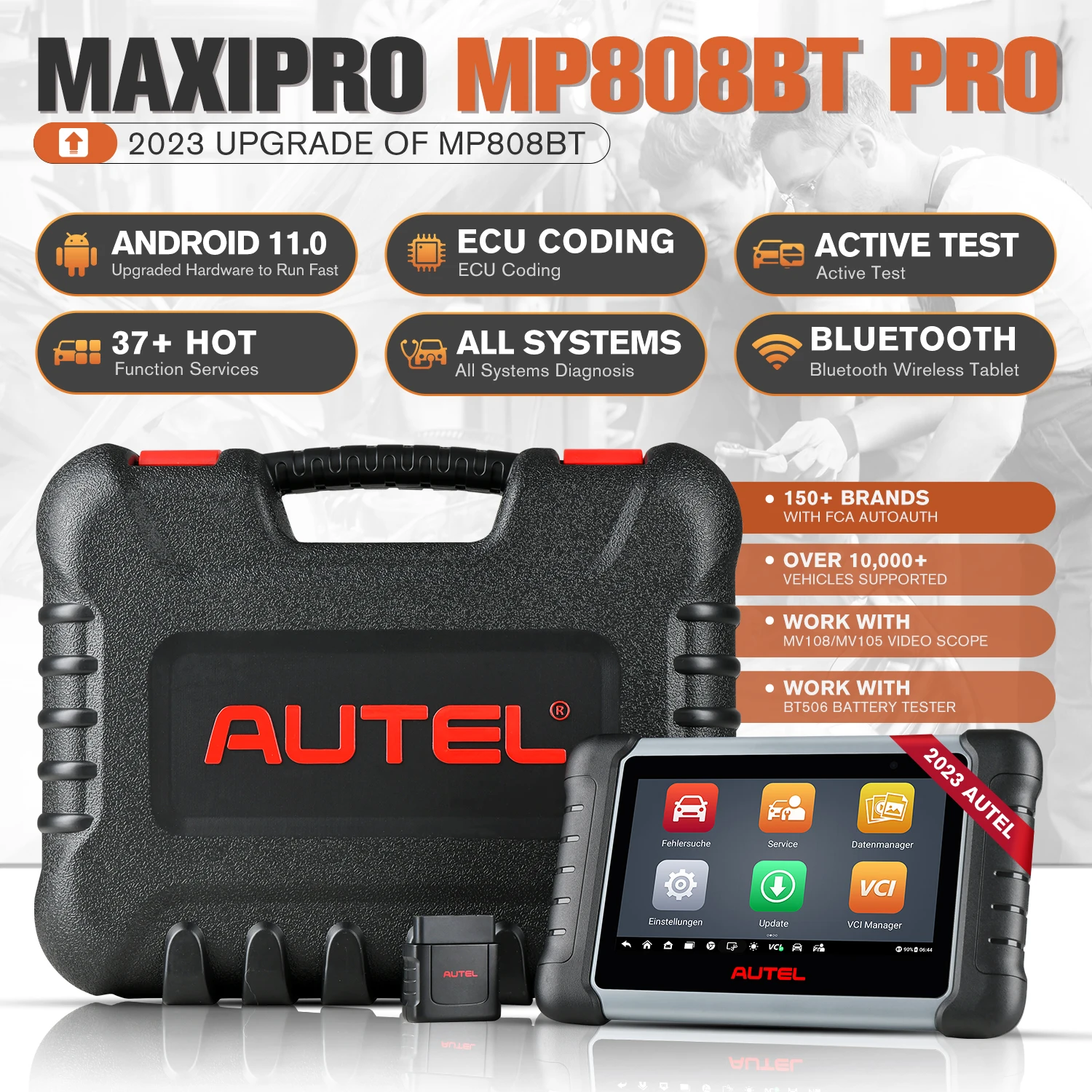 2023 Autel MP808BT PRO Professional Automotive Scan Tool OBD2 Bi-Directional Scanner ECU Coding, 36+ Service Upgraded of MP808BT 2