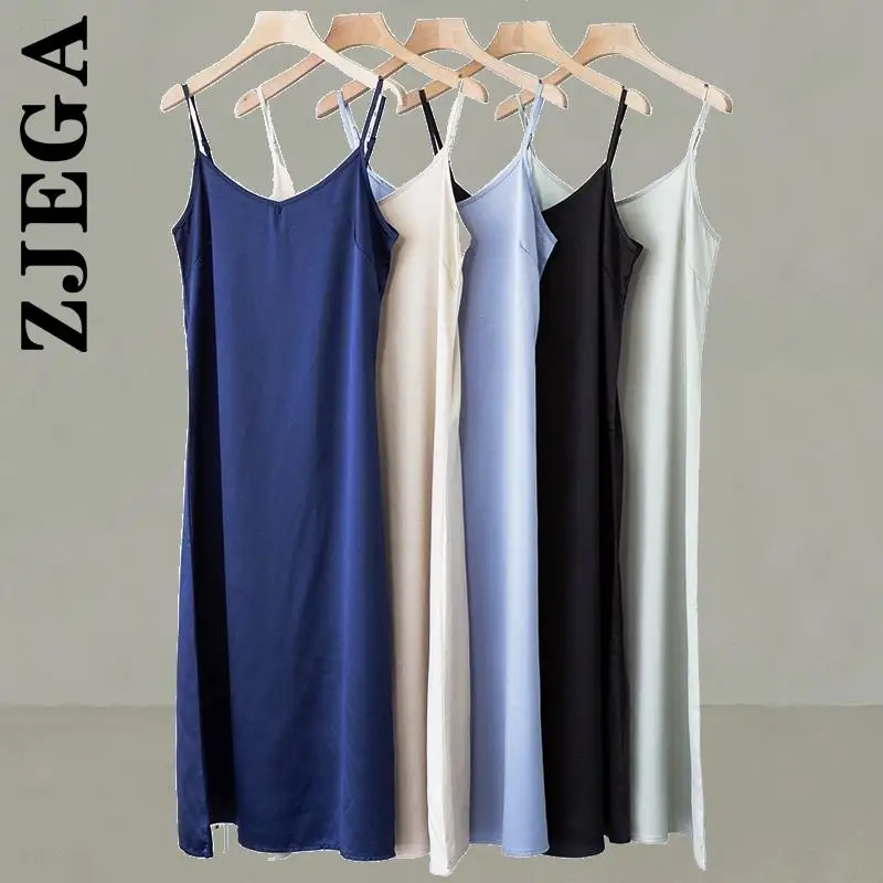 

Zjega New Dress Women Cheap Adjustable Strap Satin Maxi Long Party Dresses Lazy Harajuku Robe Stylish Popular Female Dresses