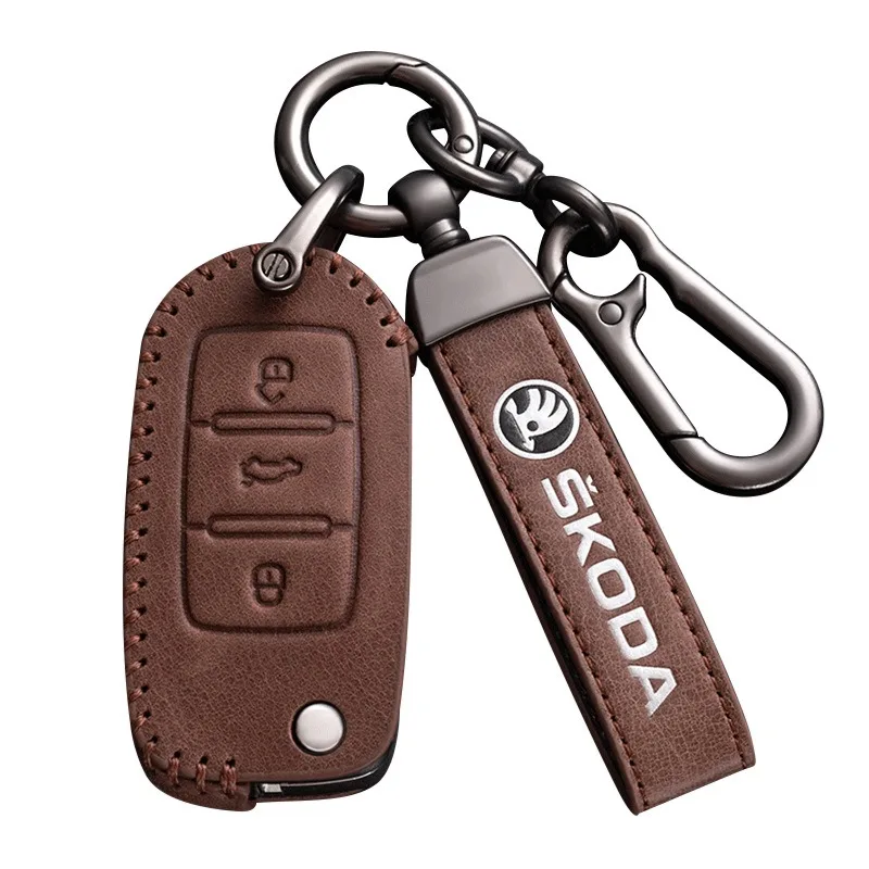 Кожаный автомобильный Стайлинг защитный чехол для ключей держатель брелока Skoda
