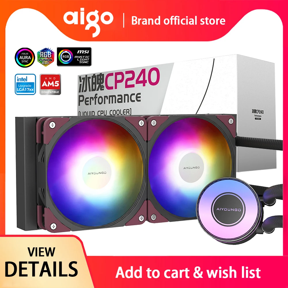 Aigo CP240mm water cooler cpu cooling water liquid cooler ARGB integrated radiator for Intel LGA 1151/2011/1700/AM3+/AM4/AM5/AMD