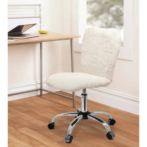 

Faux Fur Armless Swivel Task Office Chair, White, Adjustable Height, Mid Back