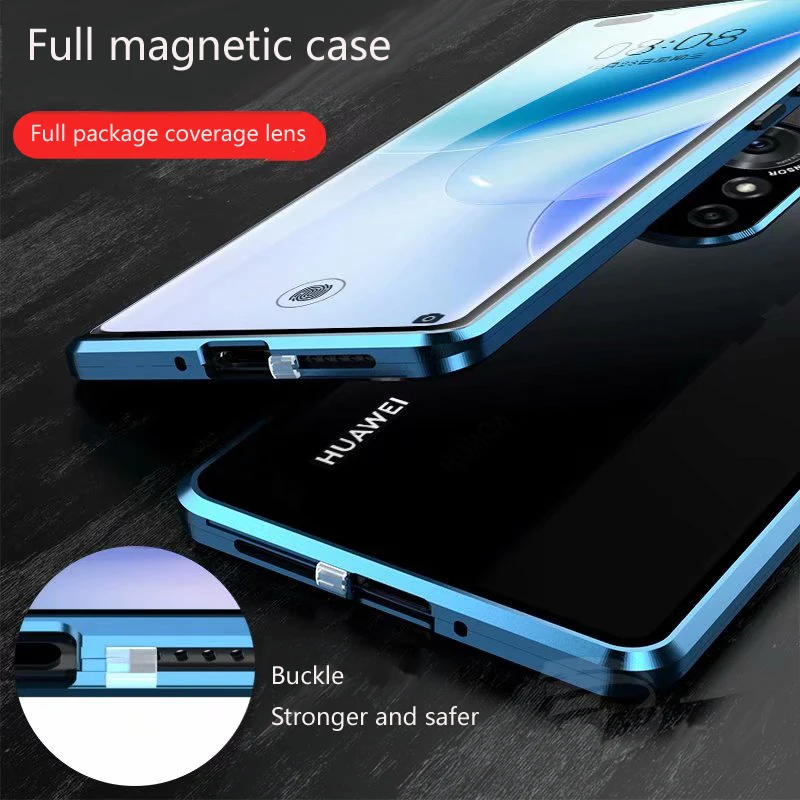 

Full Protection Metal Magnetic Double Sided Glass Snap Lock Case For Huawei nova11 Pro 11i Y70 Y71 Y90 Y91 Lens Protection Cover