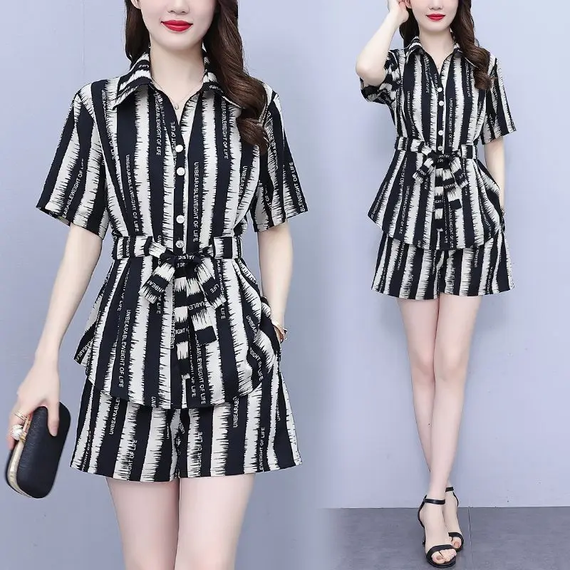 Женская одежда повседневные короткие комплекты с принтом комплект из двух