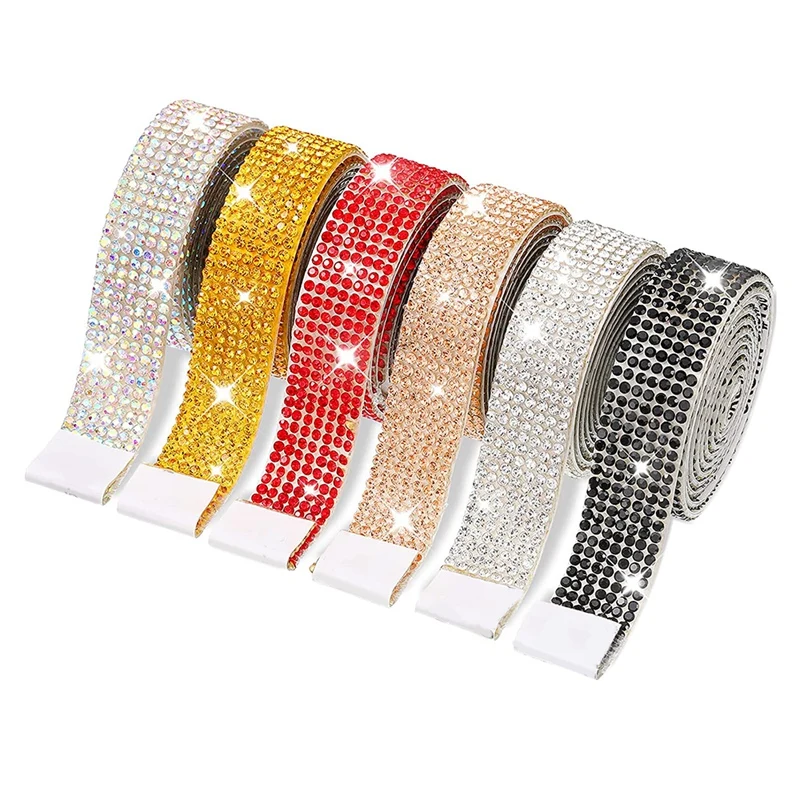 

6 Rolls Self Adhesive Rhinestone Ribbon Crystal Ribbon Crystal Decoration Sticker DIY Decoration Gem Sticker