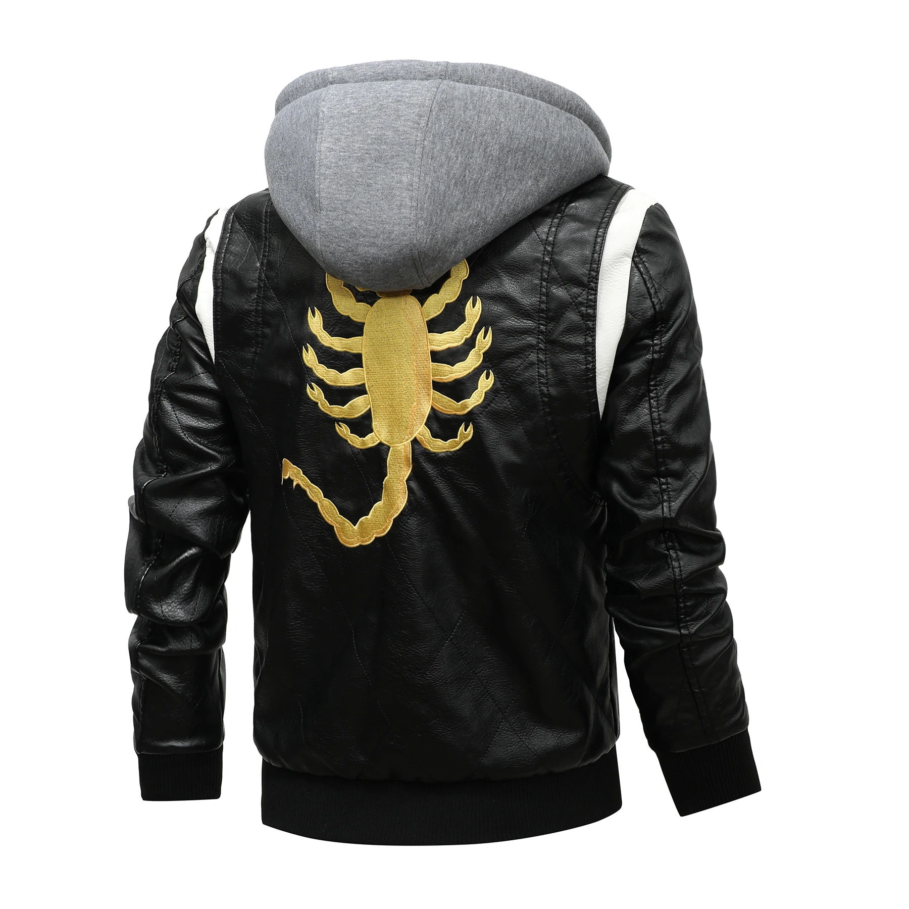 Men's Motorcycle Leather Jacket Spring Autumn Embroidered Scorpion Leisure Bomber Coats Male Stand Collar PU Jackets S-3XL