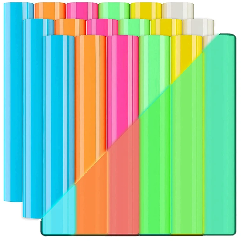 

18 Sheet Glow In The Dark HTV,Heat Transfer Vinyl Iron On Vinyl 12 Inch X 10 Inch Luminous Fluorescent Color For DIY