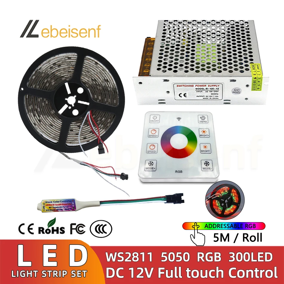 Mini LED Dream Color Controller RF Wireless Panel & 12V 120W Power Supply & 5m WS2811 RGB 5050 SMD Flexible Light Strip 300LEDs