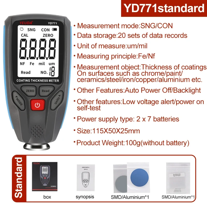 

Тестер толщины покрытия ZLLJMETER YD771