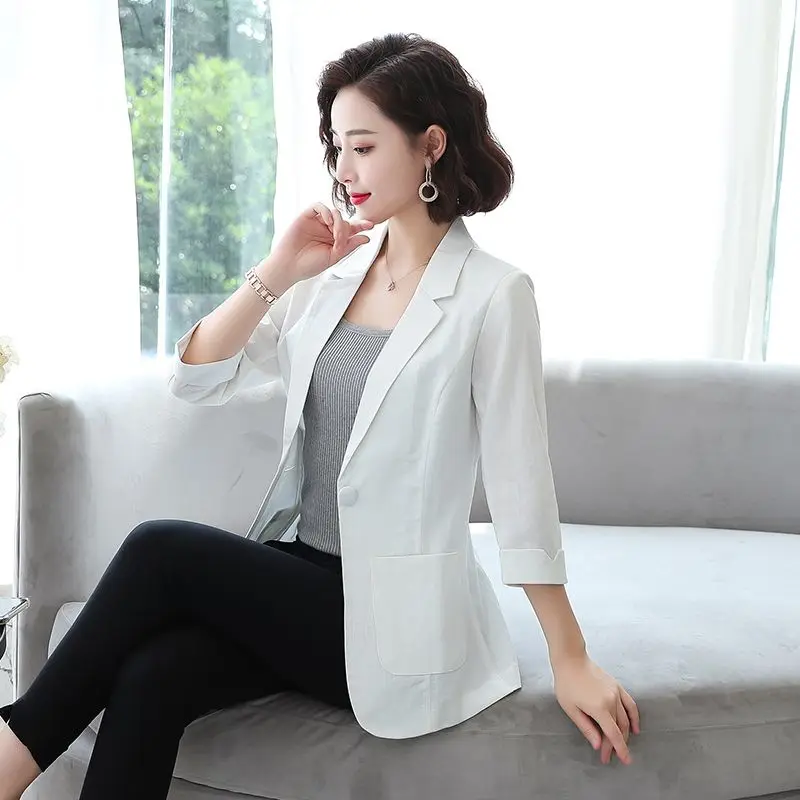 Fashion 2023 new summer thin woman suit tailored short seven-sleeve temperament jacket