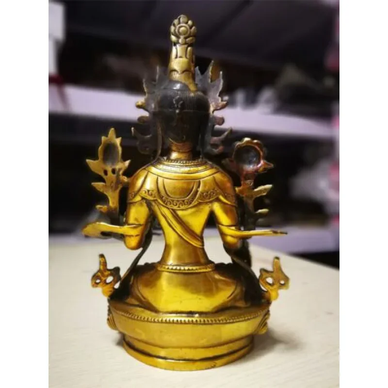 Старая тибетская бронзовая статуя Будды Авалокитешвара Lucky White Tara