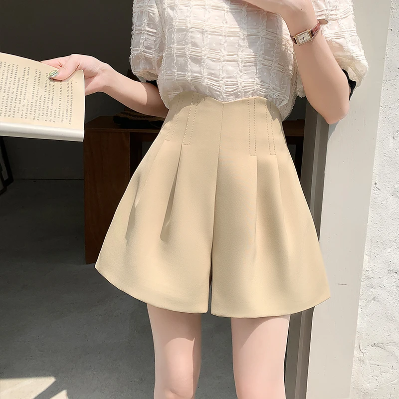 High Waisted Shorts Women Loose A-Line Slim Shorts for Women 2023 Spring Summer Fashion OL Women Clothing Wide Leg Black Shorts