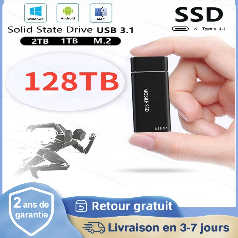 

External SSD 2TB 8TB 16TB 32TB 64TB 128TB Portable Solid State Drive Hard Drive USB3.1 Type C For Laptop hard disk