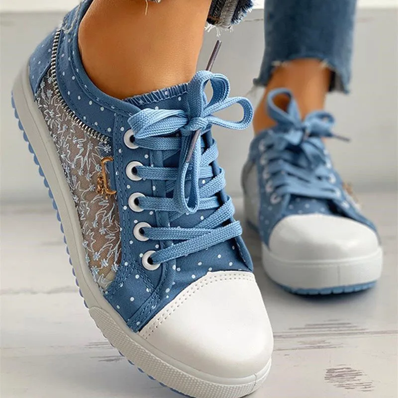 Dance Women Shoes 2022 Fashion Summer Casual Shoes Cutouts Lace Canvas Hollow Breathable Platform Flat Shoes Woman Sneakers