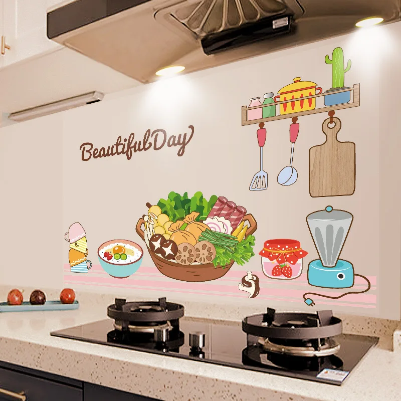 

Cartoon Heat and Grease Resistant Stickers Cupboard Cooking Bench Decals Restaurant Room Wallstickers Kitchen Decoration Mural