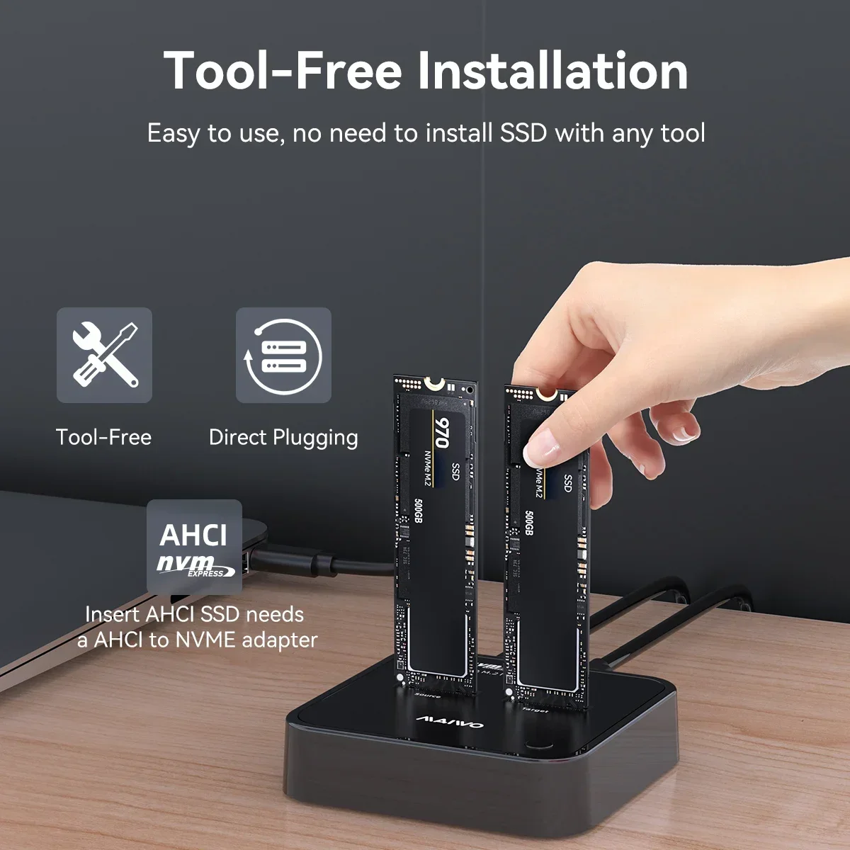 MAIWO 20 Гбит/с Dual Bay M.2 NVMe SSD Enclosure Offline Clone Adapter USB3.2 Type-C Gen2 Storage Box M2 Жесткий диск Чехол
