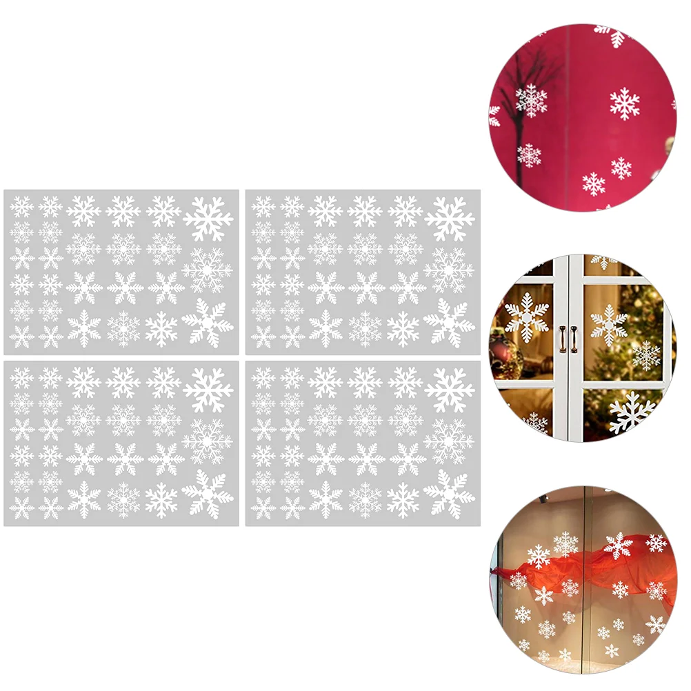 

4 Sheets of Christmas Window Decal Snowflake Showcase Stickers Static Sticker