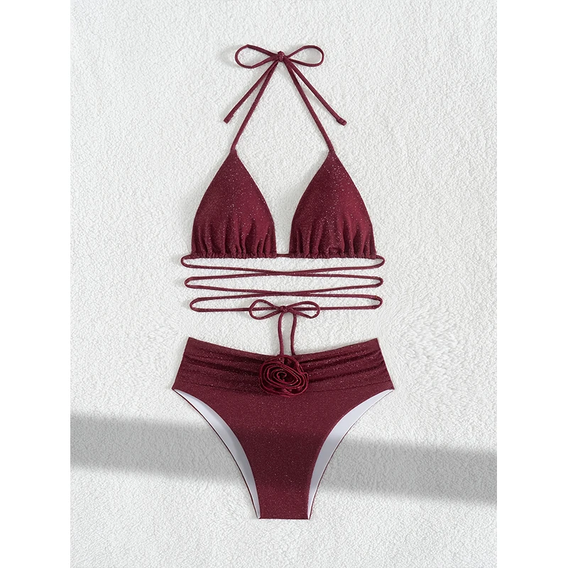 FASKOB однотонный сексуальный купальник-бикини на шнурке женский купальник из двух