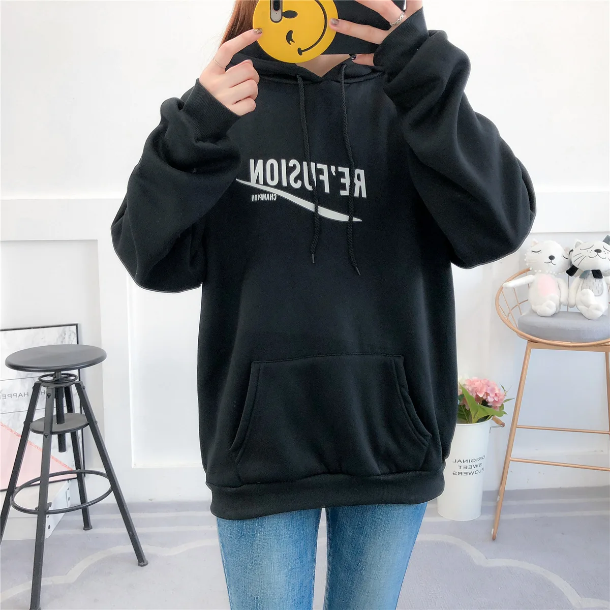 

2022 autumn and winter fashion Harajuku students loose bottoming shirt top trend fleece sweater