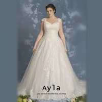 plus size simple a line wedding dresses with lace applique 2022 vestidos de novia very fluffy sweep train beach brida