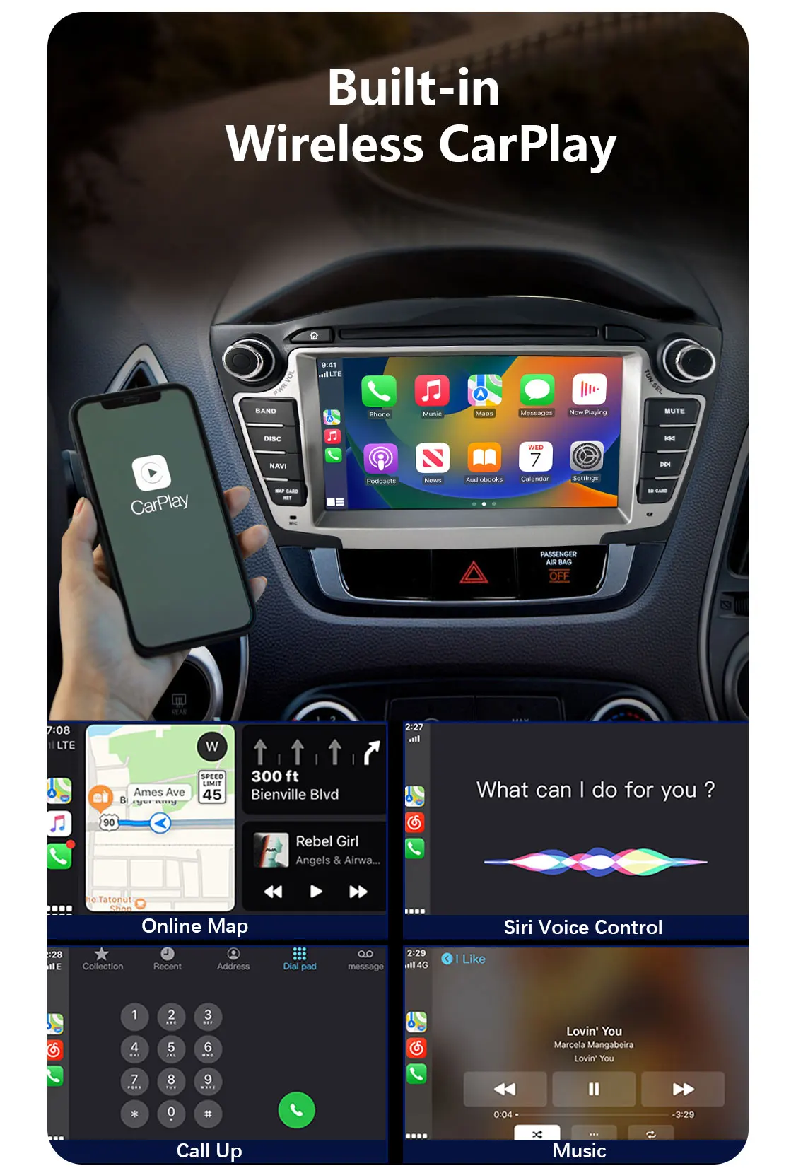 Фото OEM Carplay для Hyundai IX35 Hyundai Tucson 2 LM 2009-2015 беспроводной Android плеер навигация мультимедиа Bluetooth авторадио GPS №3