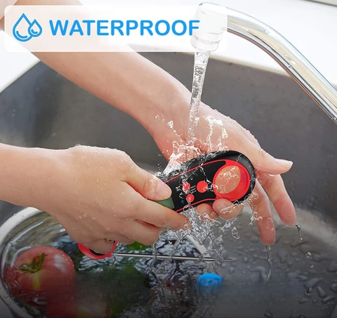 Красный складной цифровой кухонный термометр для еды, быстрое измерение, водонепроницаемая открывалка для бутылок для мяса, воды, молока, приготовления барбекю, гриля