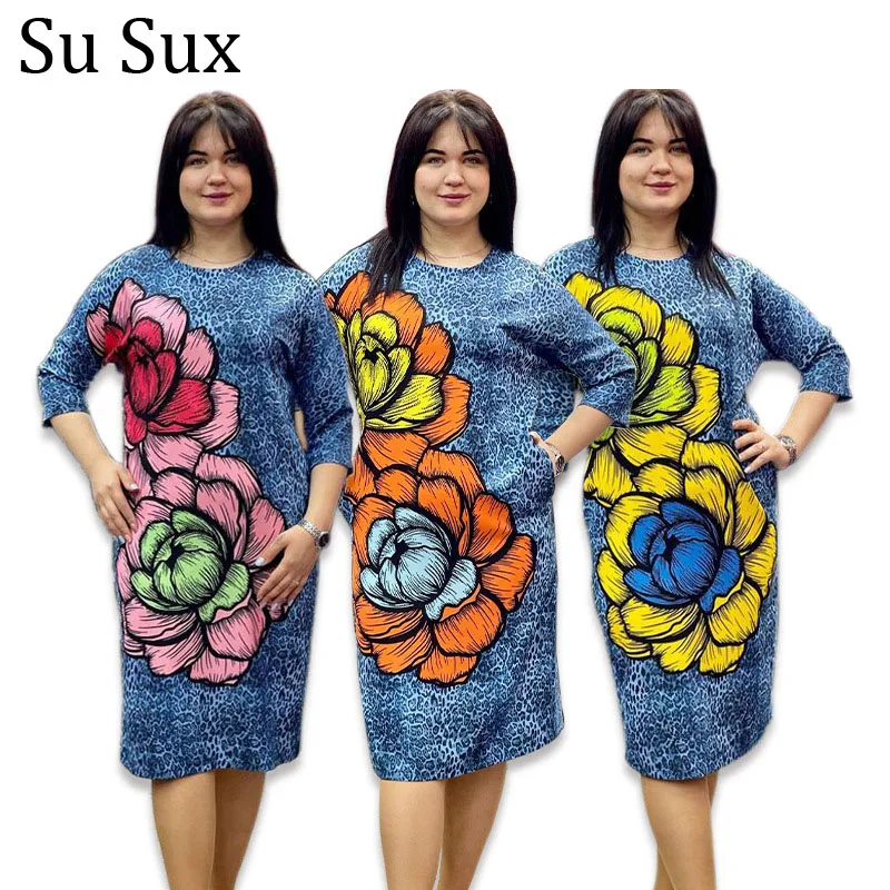 

African Dresses For Women Dashiki Afrian Clothes Floral Print Dress 2022 Summer Robe O Neck Knee Length Bodycon Dress Partyclub