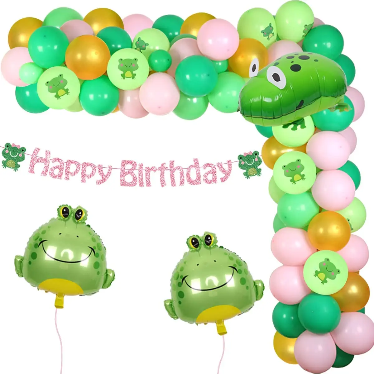 

Funmemoir Frog Birthday Party Decorations for Girls Green Pink Frog Balloon Garland Kit Happy Birthday Banner Frog Foil Balloons
