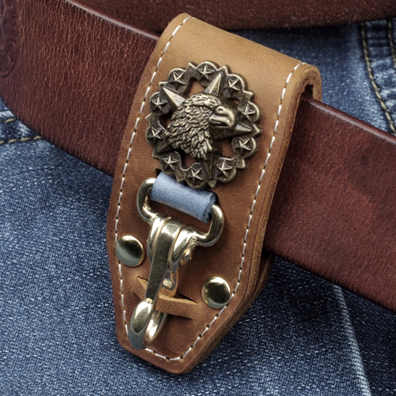 

Genuine Leather Handcraft Car Cowhide Key Chain Handmade Punk Style Vintage Cool Men Male Waist Belt Loop Hook Buckle Keychain