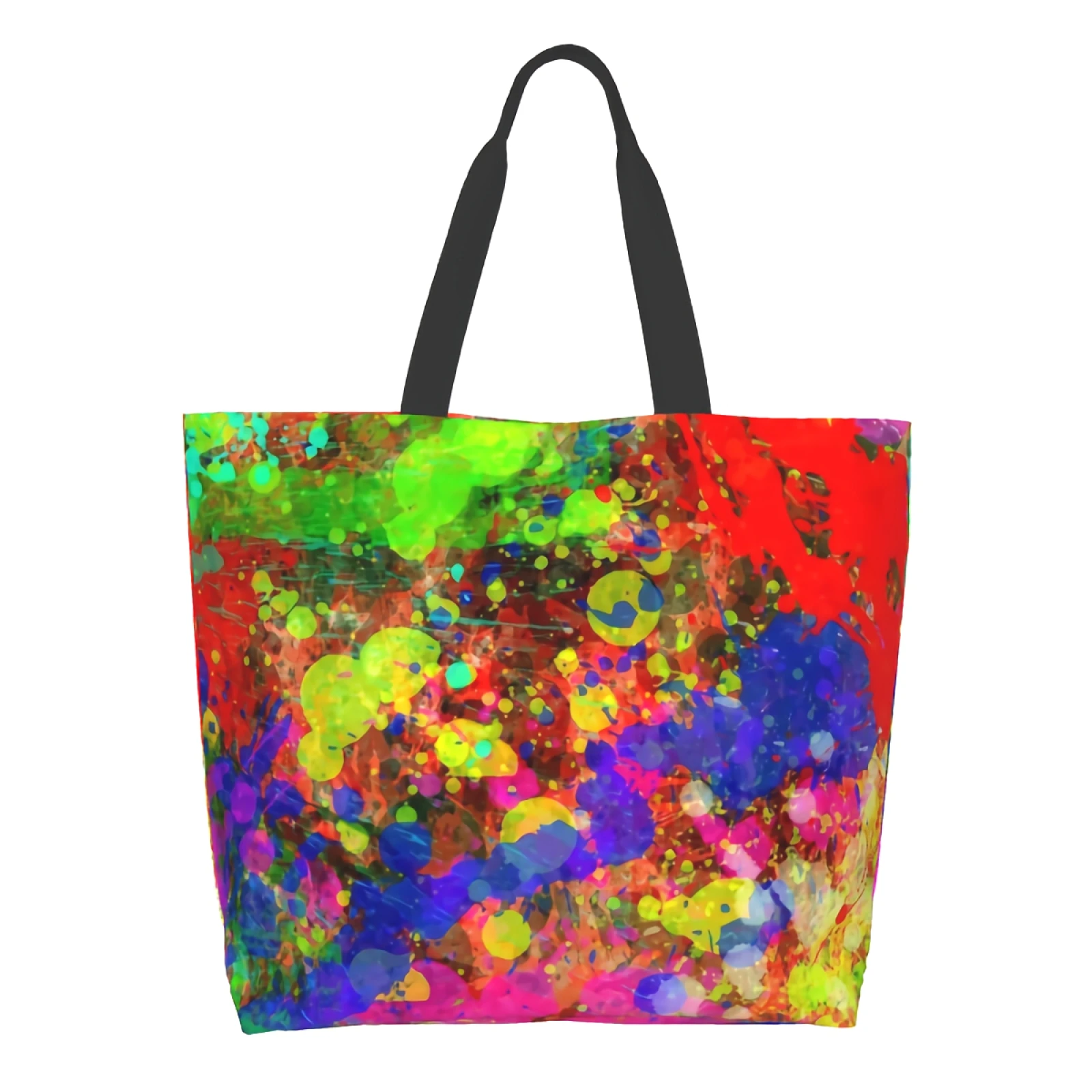 

Colorful Artist Splash Canvas Reusable Grocery Bags Bulk Large Casual Shopping Shoulder Handbag Storage Inner Pocket Aesthetic