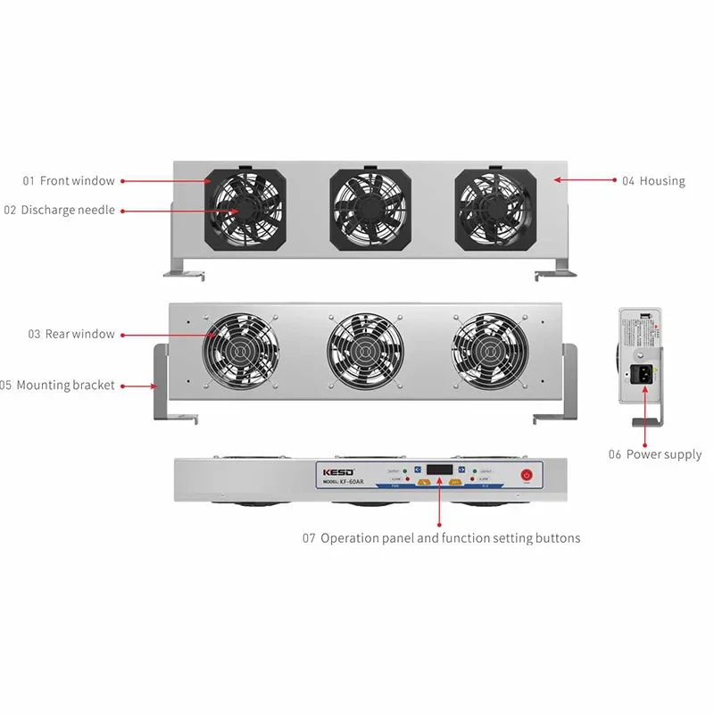 KF-60AR 3-вентилятор самоочищающийся статический экран ионизирующий вентилятор ESD