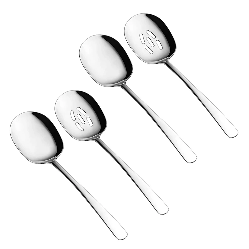 

Набор сервировочных ложек, 10-дюймовая ложка с прорезями и сервировочная ложка, ложки серебряное покрытие, ложка для приготовления пищи, лож...