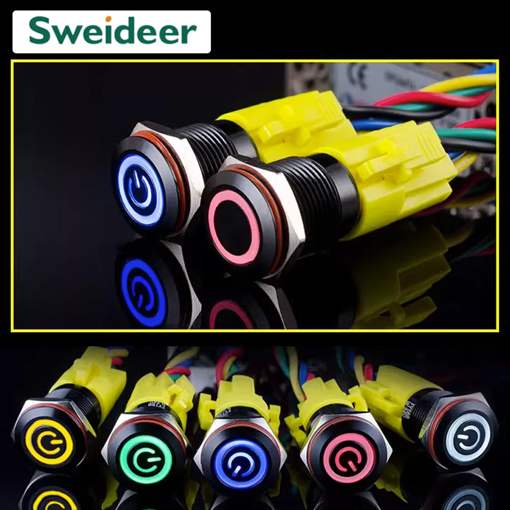 

Металлический кнопочный переключатель на 16/19 мм, черная кнопка для подключения внешнего источника питания, переключатель питания на 12 В и 24 В