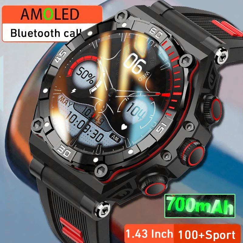 1.43" AMOLED Full Touch Screen Smart Watch Men IP68 Waterproof 700mAh Battery Ultra Long Standby 2023 Bluetooth Call Smartwatch