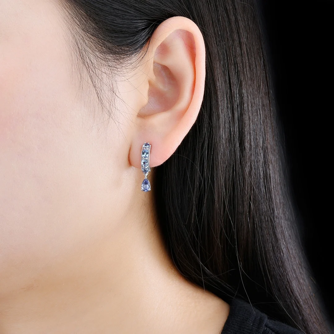 Серьги HT24 женские из серебра 925 пробы с натуральными танзанитами