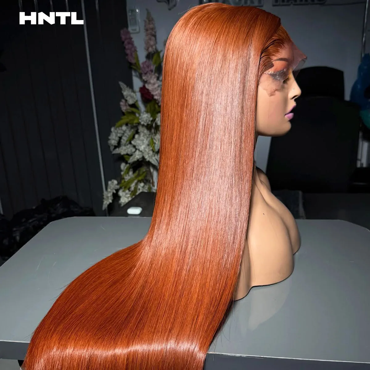Фото Парик из натуральных волос 13x6 HD Lace Front Ginger Straight, готовый к ношению, без клея, 13x4, оранжевый, для женщин, с предварительно выщипанными прядями №1