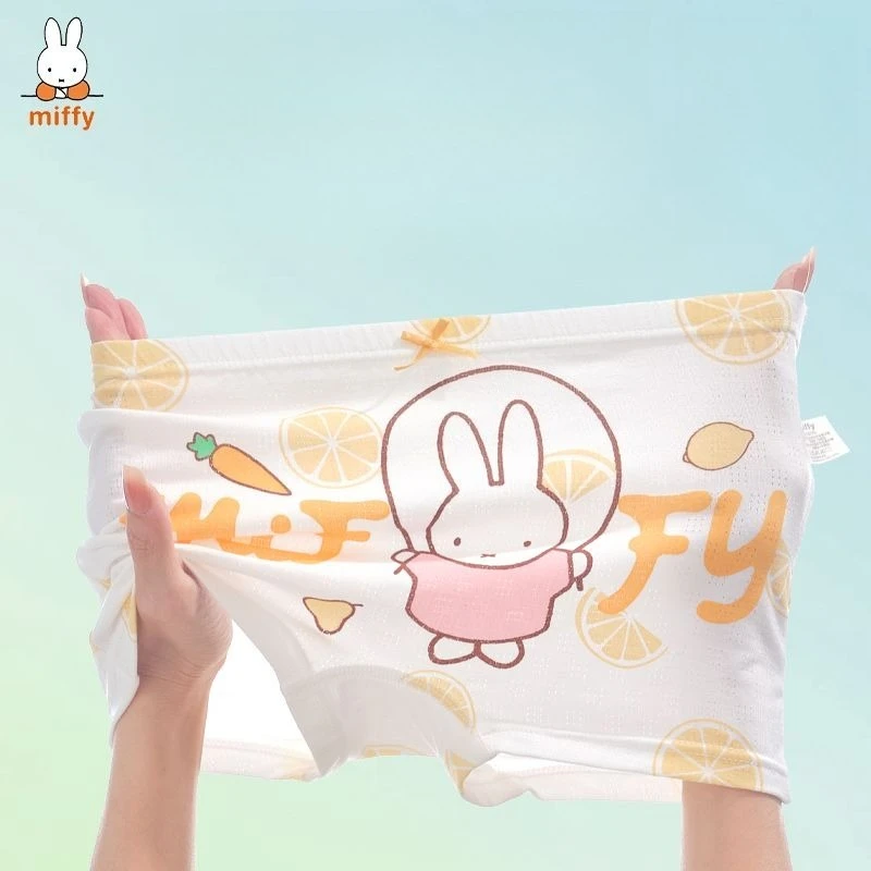 Фото Мультяшные трусы Kawaii Miffy 7A: антибактериальные, летние, из ледяного шелка, дышащие, впитывающие пот, легкие, прохладные, комфортные №1