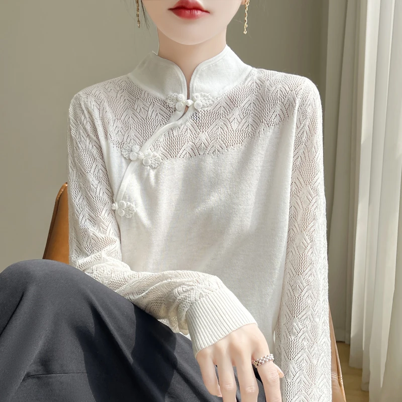 Весенне-осенний новый камвольный свитер из ультратонкой шерсти женский